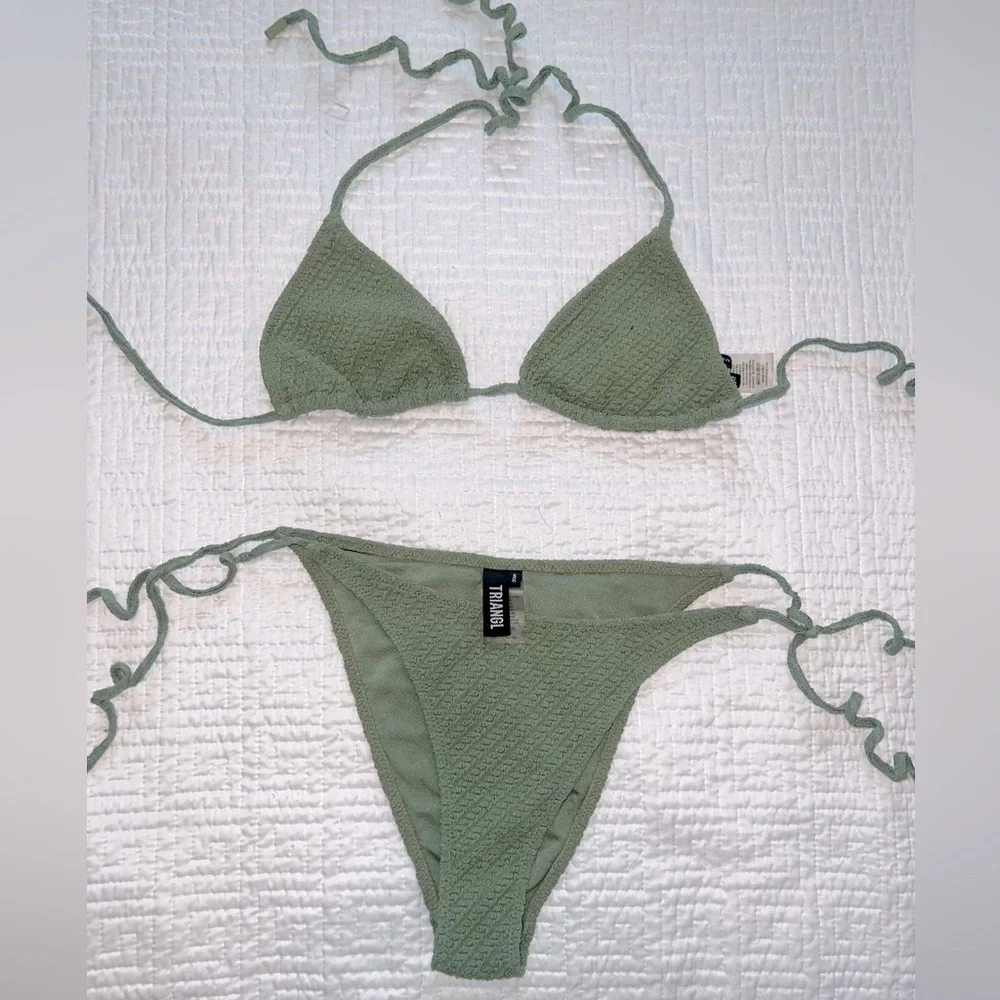 triangl swimwear Olive Green Textured Tie Bikini